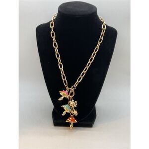 Bella Jack? Gold Tone Chain Necklace with Multicolor Enamel Mushroom Charms